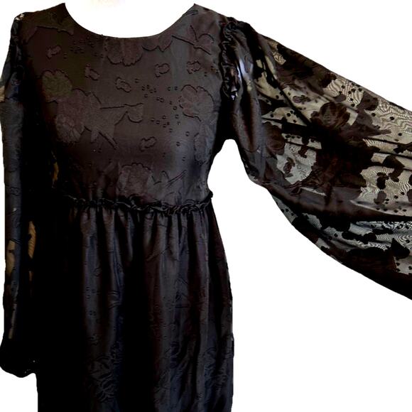 Black Babydoll Dress Lace Whimsigoth Floral Dark Fairy Grunge Witchy Romantic XS - Picture 3 of 16